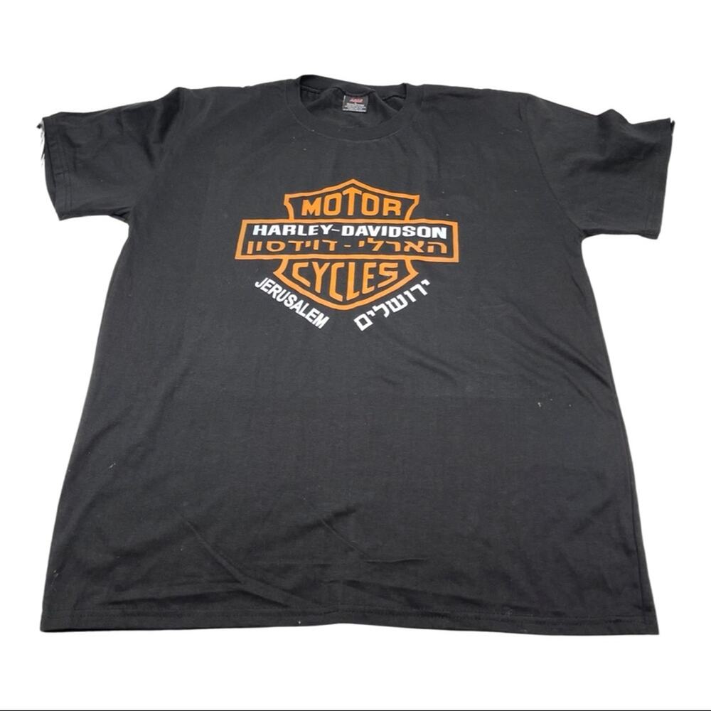 HARLEY DAVIDSON JERUSALEM print women's black short sleeves t-shirt size LARGE